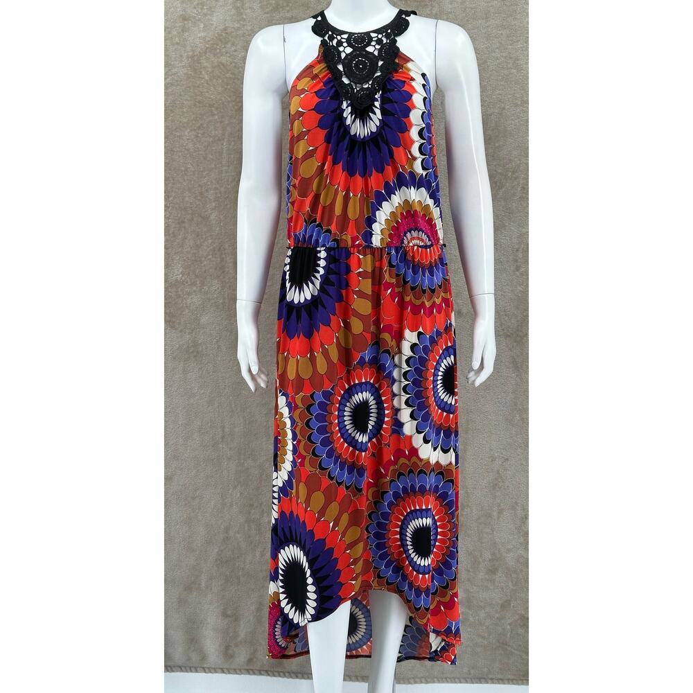 London Times Red and Blue Halter Maxi Sundress